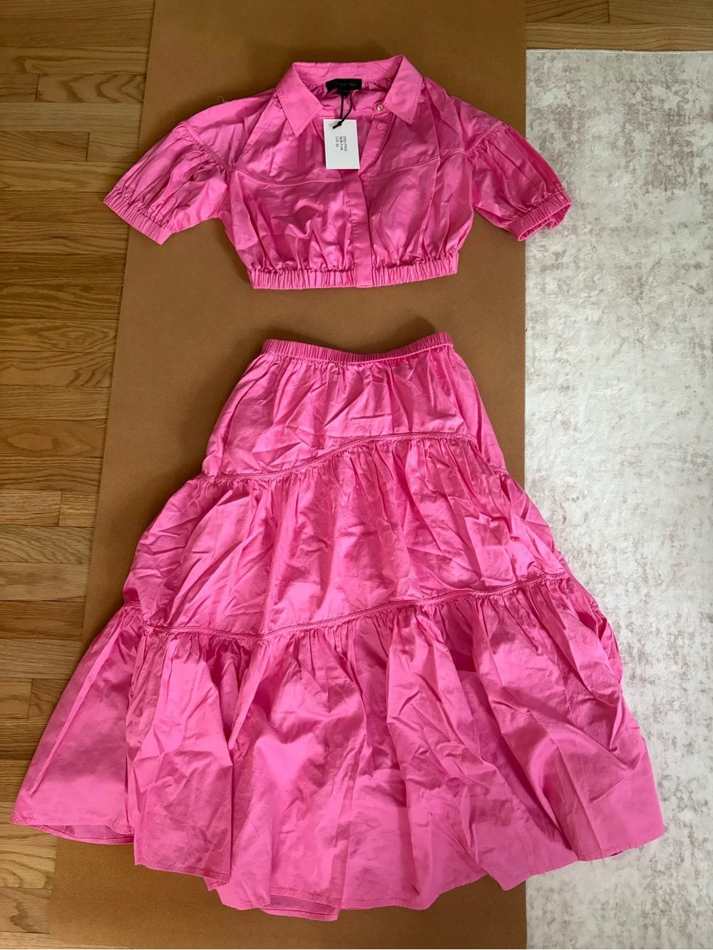 Dance & Marvel Hot Pink Collared Crop Top Set